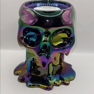 Bath & Body Works Iridescent Ceramic dripping Skull Candle Holder